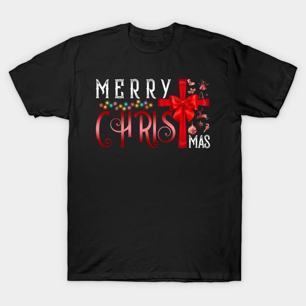 Merry ChristMas Cross Christian Religious Christmas Quotes T-Shirt by Happy Shirt